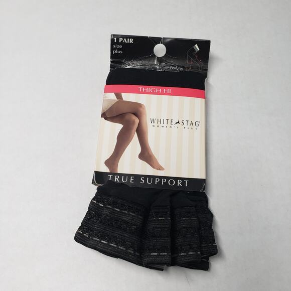 Vintage White Stag Plus Support Thigh High 1 pair Womens Large Black Compression - Picture 1 of 6